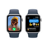 Apple Watch SE GPS + Cellular 44 mm Gümüş Rengi Alüminyum Kasa ve Fırtına Mavisi Spor Kordon - M/L - MRHJ3TU/A