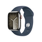 Apple Watch Series 9 GPS + Cellular 41mm Gümüş Çelik Kasa ve Fırtına Mavisi Spor Kordon - M/L - MRJ33TU/A