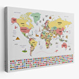 Harita Sepeti Dünya Haritası Ülke Bayraklı ve Başkentli Kanvas Tablo 1945