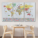 Harita Sepeti Dünya Haritası Ülke Bayraklı ve Başkentli Kanvas Tablo 1945