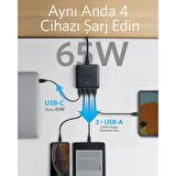 Anker PowerPort Atom III Slim 4 Çıkışlı 65W Power Delivery Gan Hızlı Şarj Cihazı - A2045