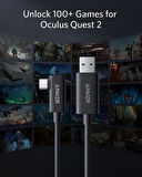 Anker 712 USB-A to USB-C 5 Metre Fiber Optik Şarj/Data Kablosu - Oculus Quest 2 ve 10 Gbps Destekli - Siyah - Y2111 