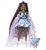 Barbie Extra Fancy Bebek ve Hayvan Dostu Mor Elbiseli Zenci Bebek