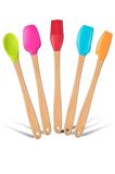 5'li Renkli Bambu Saplı Silikon Uçlu Spatula Fırçalı Kaşık Seti