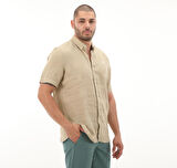 B0A2DCCDH41-R Timberland Linen Short Sleeve Shirt Erkek T-Shirt Haki