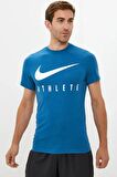 Nike Dri-Fit Training Swoosh Standart Kesim Mavi Erkek Tişört