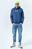 Nike Air Sportswear Clup Hoodie Blue Standart Fit Kesim Lacivert Erkek Swatshrit