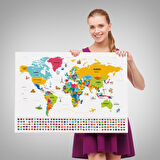 Harita Sepeti Dünya Haritası Ülke Bayraklı ve Başkentli Kanvas Tablo 1949