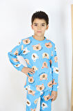 Erkek Çocuk Baskılı interlok Kumaş Uzun Kollu Pijama Takımı