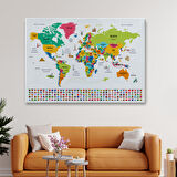 Harita Sepeti Türkçe Dünya Haritası Ülke Bayrak ve Başkentli Kanvas Tablo 1950