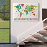 Harita Sepeti Türkçe Dünya Haritası Ülke Bayrak ve Başkentli Kanvas Tablo 1950