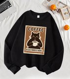 Çünkü Cinayet Yanlış Kahve Siyah Kedi Baskı Kazak Kadın Sonbahar Rahat Hipster Yumuşak Kazak