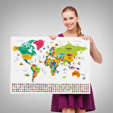 Harita Sepeti Dünya Haritası Ülke Bayraklı ve Başkentli Kanvas Tablo 1951