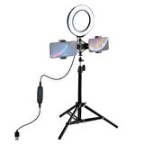 PULUZ 70CM Çift Telefon tutucu 6.2CM Led Işık Stand Youtuber,Canlı Yayın Selfie TikTok Makeup