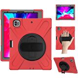 Ally İPad Pro 12.9-inch (2021)-(2020) Kılıf Kalem Yerli 3 Katmanlı Standlı Zırh Kılıf-Shockproof KIRMIZI