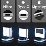 ALLY 2M Magnetic-Mıknatıslı Usb Şarj Kablosu 3 Başlık（iPhone+Type-C+Micro