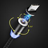 ALLY 2M Magnetic-Mıknatıslı Usb Şarj Kablosu 3 Başlık（iPhone+Type-C+Micro