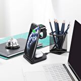 ALLY 15W 3in1 Şarj Standı Wireless Kablosuz Şarj iPhone+iWatch+AirPods YM-UD21 SİYAH