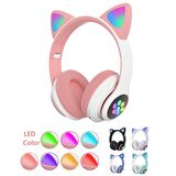 ALLY 23M Kedi Kulak Kulaküstü Bluetooth 5.0 Kablosuz Kulaklık Led Işıklı PEMBE