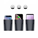 ALLY X9A Cup Araç İçin İPhone 11-12 Kablosuz Şarj Cihazı Airpods Şarj 2 Usb SİYAH