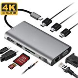 ALLY 10 İN 1 HDMI VGA RJ45 PD USB 3.0 HUB Adaptör Çoklayıcı GRİ