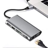 ALLY 10 İN 1 HDMI VGA RJ45 PD USB 3.0 HUB Adaptör Çoklayıcı GRİ
