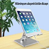 Ally MT134 Alüminyum Masaüstü Ayarlanabilir Tablet Tutucu Masa Standı GÜMÜŞ