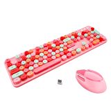 ALLY Mofi SWEET 2.4G Retro Kablosuz Q Klavye Oyuncu Klavye ve Mouse Seti PEMBE