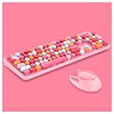 ALLY Mofi SWEET 2.4G Retro Kablosuz Q Klavye Oyuncu Klavye ve Mouse Seti PEMBE