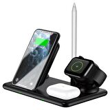 ALLY W58 15W Qi Hızlı Şarj 4 in 1 iPhone+ AirPods Pro Kablosuz Şarj Standı SİYAH