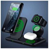 ALLY W58 15W Qi Hızlı Şarj 4 in 1 iPhone+ AirPods Pro Kablosuz Şarj Standı SİYAH
