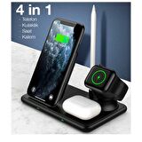 ALLY W58 15W Qi Hızlı Şarj 4 in 1 iPhone+ AirPods Pro Kablosuz Şarj Standı SİYAH