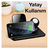 ALLY W58 15W Qi Hızlı Şarj 4 in 1 iPhone+ AirPods Pro Kablosuz Şarj Standı SİYAH