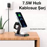 ALLY W68 15W 3in1 Manyetik ve Katlanabilir Portatif Masaüstü Kablosuz Şarj Standı SİYAH