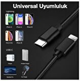 Ally USB-Type C iPhone 20W PD Hızlı Şarj Kablosu 20CM Kısa Kopmaz Halat Kablo SİYAH