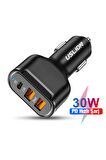 Uslion 30w 2 Usb + Type-c Girişli Qc3.0 Hızlı Araç Çakmaklık Şarjı Siyah