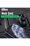 Uslion 30w 2 Usb + Type-c Girişli Qc3.0 Hızlı Araç Çakmaklık Şarjı Siyah