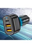 Uslion 30w 2 Usb + Type-c Girişli Qc3.0 Hızlı Araç Çakmaklık Şarjı Siyah