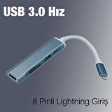 Ally S-503 5in1 Lightning to USB + SD Kart Hub Adaptör Çevirici Dönüştürücü FÜME