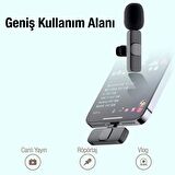 Ally K8 Type-C Tak Konuş Wireless Kablosuz Mini Yaka Mikrofonu Canlı Yayın Mikrofonu SİYAH