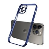 ALLY Fashion Series iPhone 13 Pro 6.1inç Kılıf Renkli Kenar Lazer Çerçeveli Silikon Kılıf MAVİ