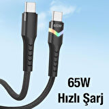 Led Işıklı 65W Type-C To Type-C Hızlı Şarj Halat Kablo 1m