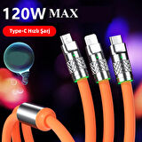 3 in 1 Usb to Type-C + Micro Usb + Lightning 120W Hızlı Şarj Kablosu