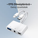 ALLY NK-109PRO Type-c/Lightning to USB-A 3.5mm Kulaklik ve Type-c Kamera Okuyucu Çevirici Adaptör