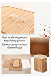 Ezere Bambu Naturel Hasır Çift Bölmeli Katlanabilir Kirli Çamaşır Sepeti 100 Lt