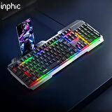 Inphic K2 USB Kablolu Oyun Klavyesi 104-Key Sessiz Oyun Klavyesi Bilgisayar Laptop için Cep telefonu yerleştirme alanı