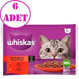 Whiskas Pouch Sos İçinde Sığırlı ve Tavuklu Yetişkin Kedi Konservesi 85gr (4'lü)6 AD