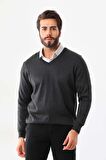 Günay Erkek V Yaka Yün Kazak 5000 Antrasit