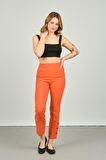 FA Pantolon Kadın Paçaları Düğmeli Dar Kalıp Pantolon 6001 Oranj