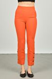 FA Pantolon Kadın Paçaları Düğmeli Dar Kalıp Pantolon 6001 Oranj